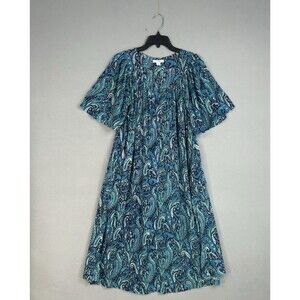 Go Softly Patio Dress Women Small Paisley Boho Pockets House Coat Crinkle Lounge